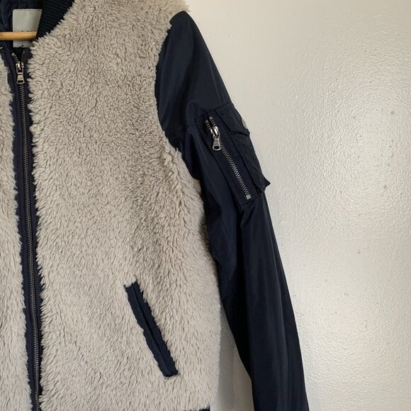 Levi’s Women Sherpa Bomber Jacket L Ivory Blue Full Zip Pocket Quilted Lined Y2K - Picture 3 of 12